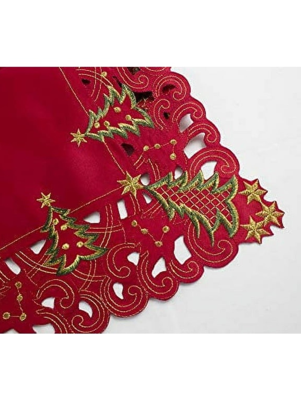 Festive Red Embroidered Holiday Table Runner - Picture 2 of 4